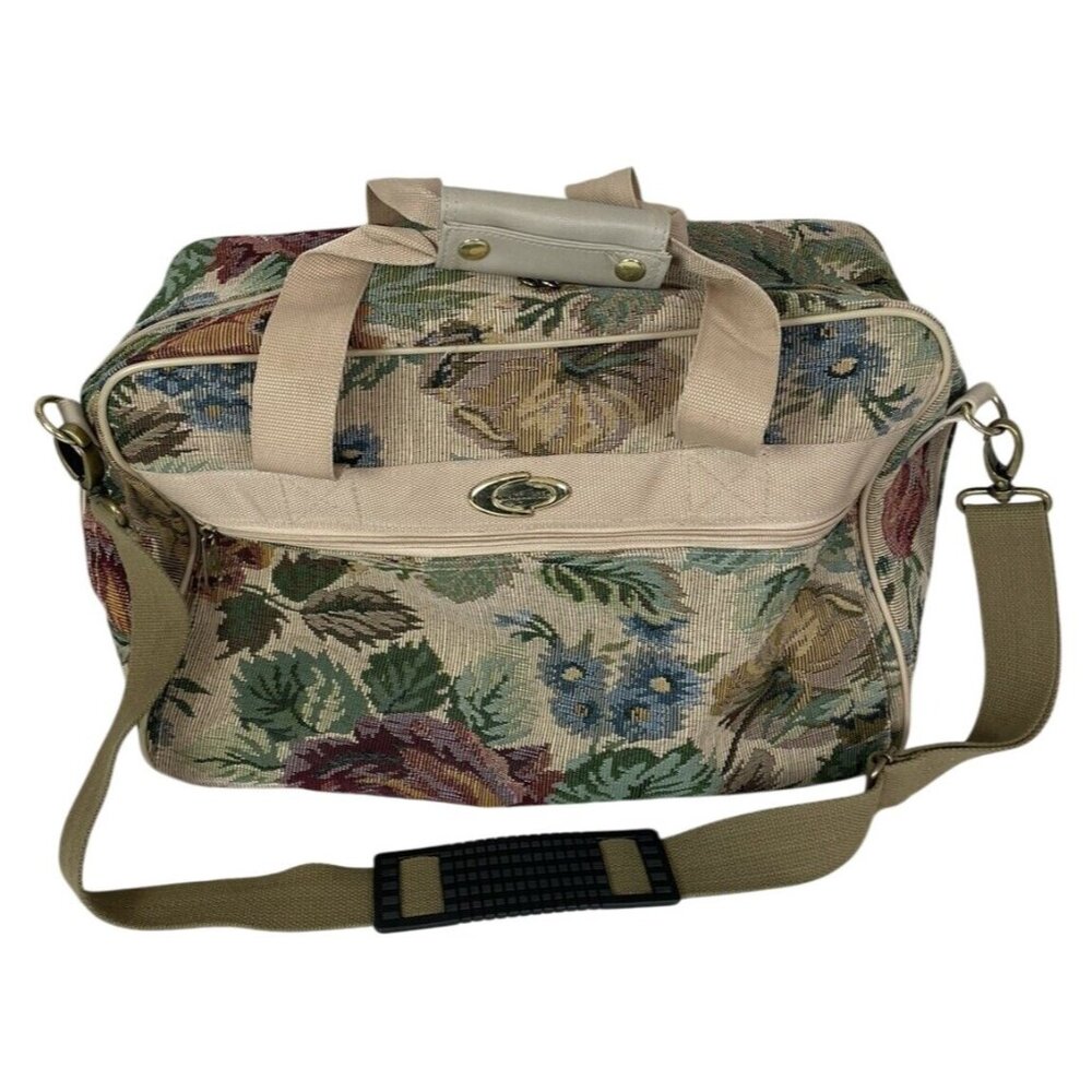 Vintage Concourse Floral Tapestry Duffle Bag Weekender Granny 18x12x6in